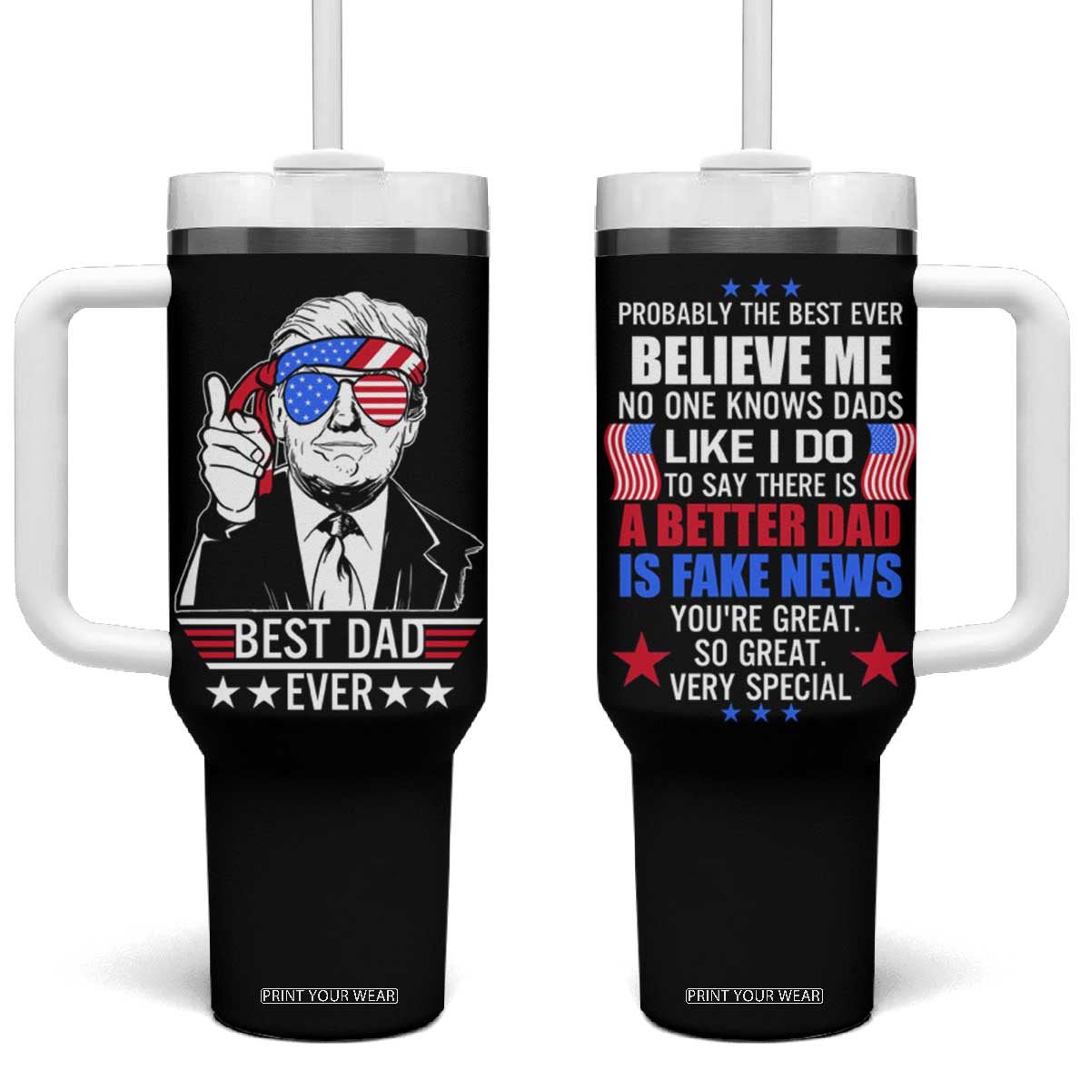 Christmas Gifts for Dad Tumbler With Handle Best Dad Ever American Flag TB10 One Size: 40 oz Black Print Your Wear