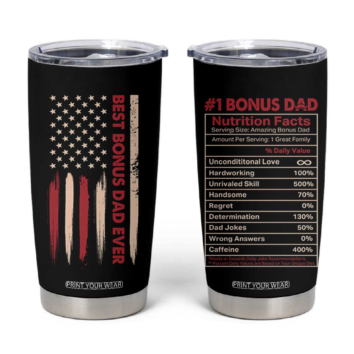 Bonus Dad Gifts Tumbler Cup Stepdad American Flag Fathers Day TB10 Black Print Your Wear