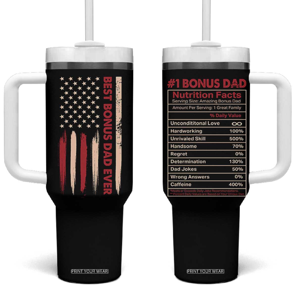 Bonus Dad Gifts Tumbler With Handle Stepdad American Flag Fathers Day TB10 One Size: 40 oz Black Print Your Wear