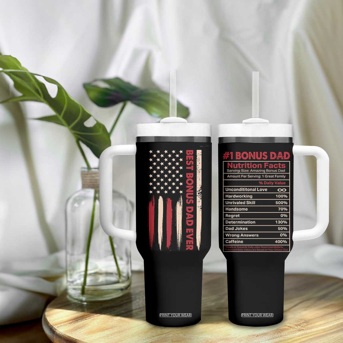 Bonus Dad Gifts Tumbler With Handle Stepdad American Flag Fathers Day TB10 Print Your Wear