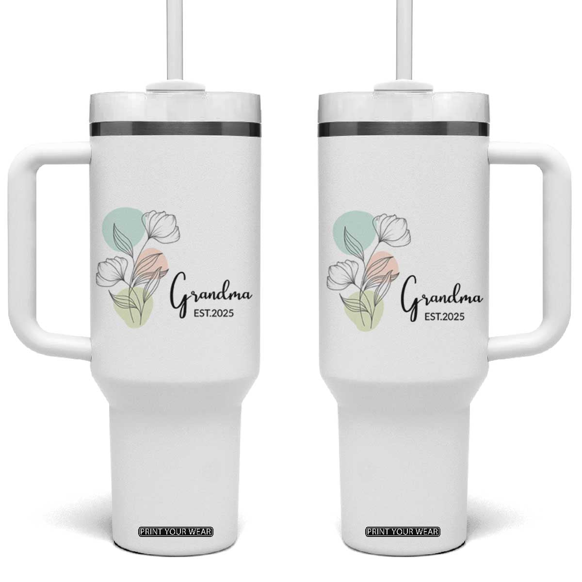 Promoted to Grandma Tumbler With Handle Est 2025 New Grandmother Gift TB10 One Size: 40 oz White Print Your Wear