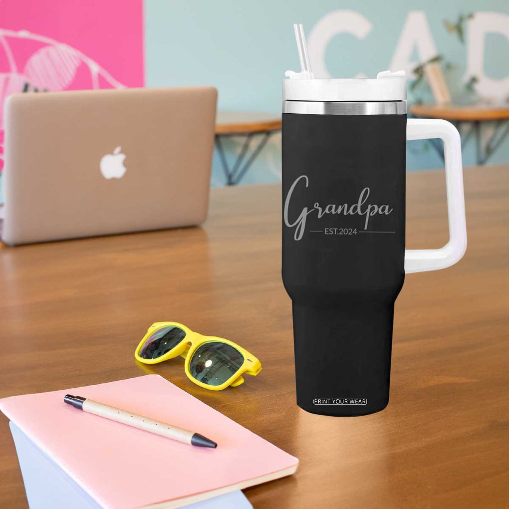 Promoted To Grandpa Tumbler With Handle Granddad Est.2024 Pregnancy Announcement Gifts for New Grandparents TB10 Print Your Wear
