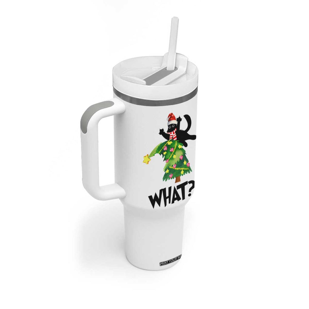 Funny Christmas Black Cat Lover Gifts Tumbler With Handle Christmas Tree Over Cat What? TB10 Print Your Wear
