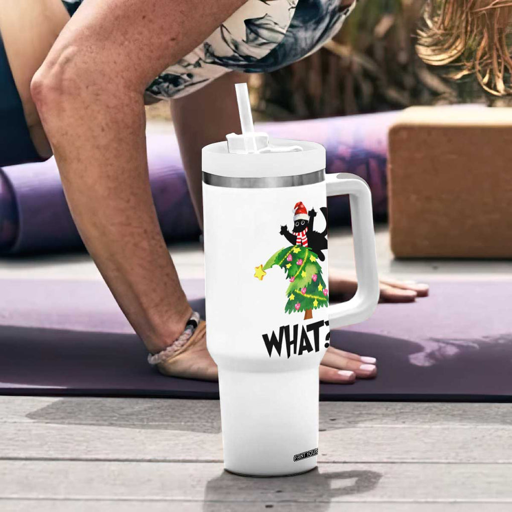 Funny Christmas Black Cat Lover Gifts Tumbler With Handle Christmas Tree Over Cat What? TB10 Print Your Wear