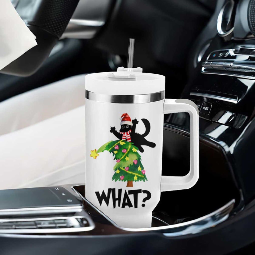 Funny Christmas Black Cat Lover Gifts Tumbler With Handle Christmas Tree Over Cat What? TB10 Print Your Wear