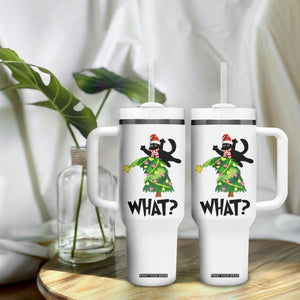 Funny Christmas Black Cat Lover Gifts Tumbler With Handle Christmas Tree Over Cat What? TB10 Print Your Wear