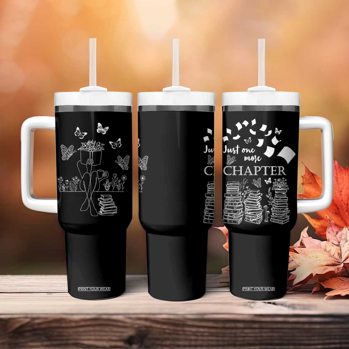 Just One More Chapter Tumbler With Handle Book Lover Floral Library TB10 Print Your Wear