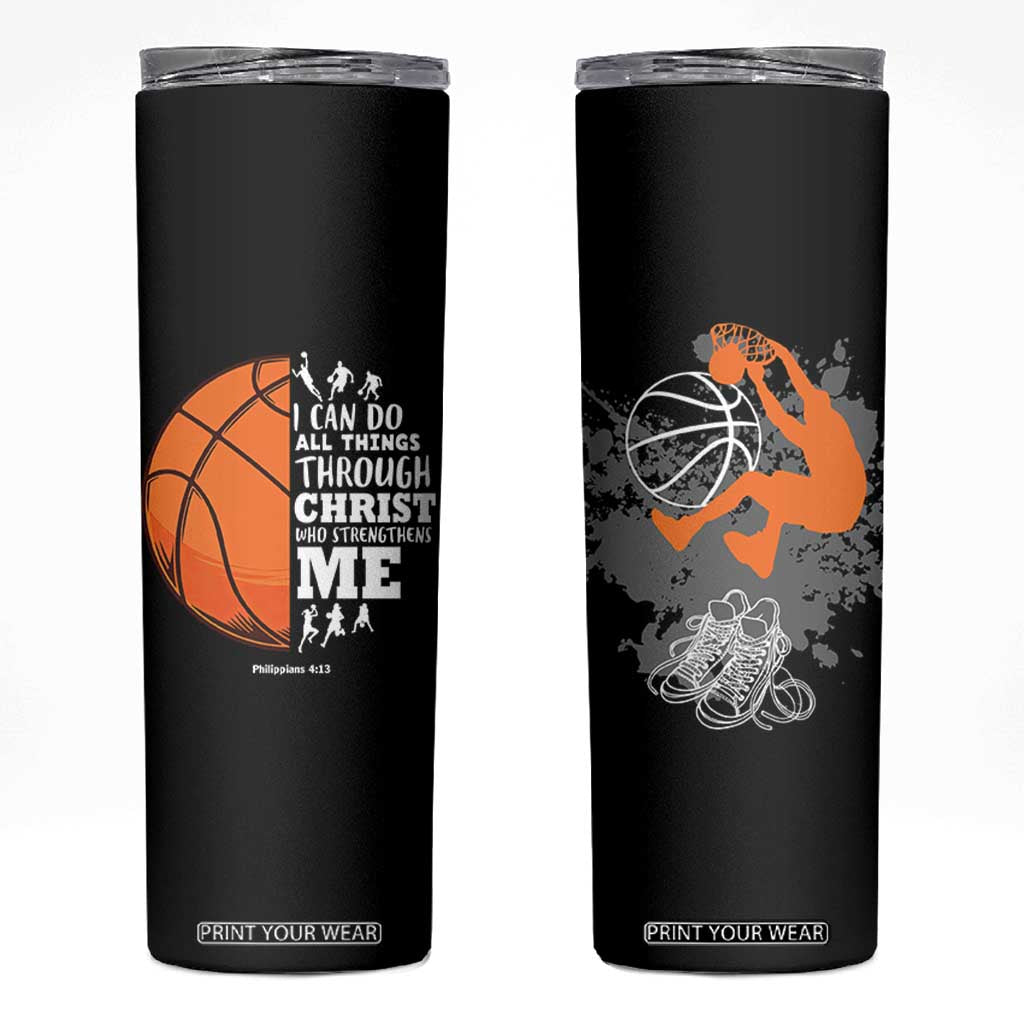 Christian Basketball Gifts Skinny Tumbler Basketball Player Coach Bulk Team Gift TB10 Black Print Your Wear