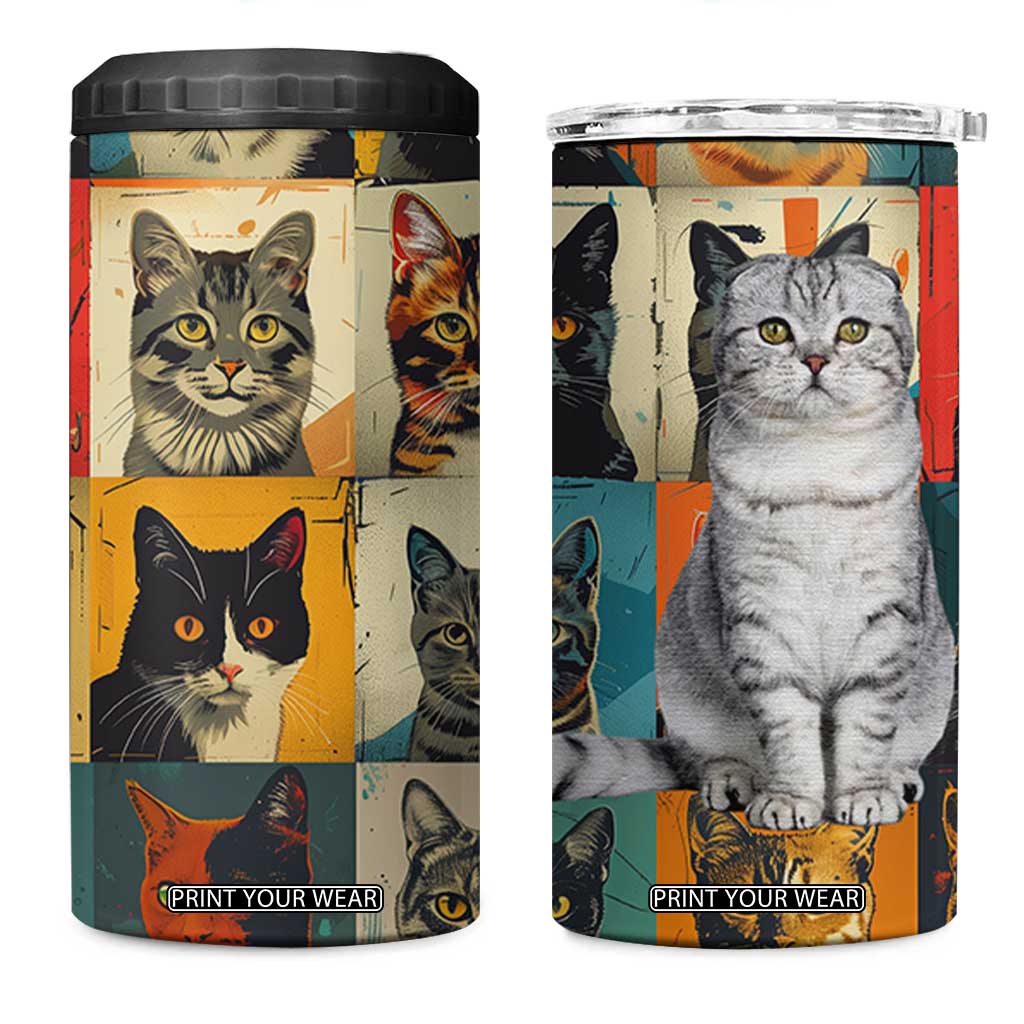 Cat Lover Gifts 4 in 1 Can Cooler Tumbler Retro Cat Collage Poster TB10 One Size: 16 oz White Print Your Wear