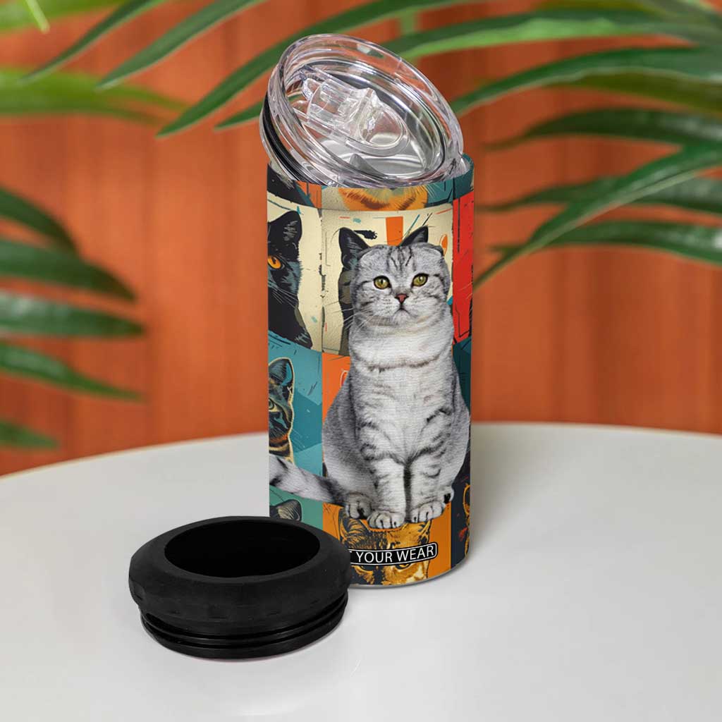 Cat Lover Gifts 4 in 1 Can Cooler Tumbler Retro Cat Collage Poster TB10 Print Your Wear