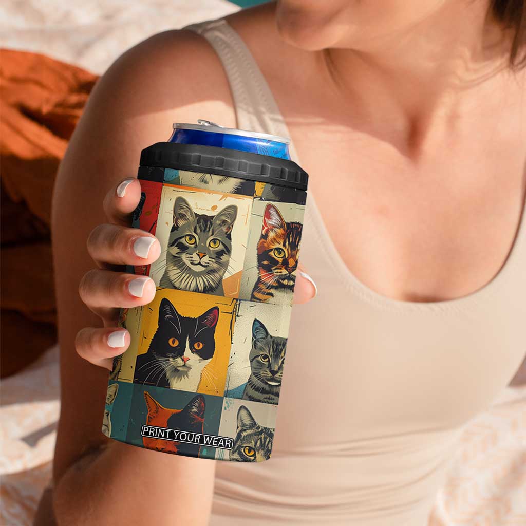 Cat Lover Gifts 4 in 1 Can Cooler Tumbler Retro Cat Collage Poster TB10 Print Your Wear