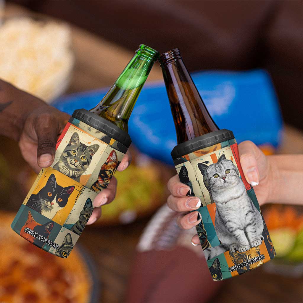 Cat Lover Gifts 4 in 1 Can Cooler Tumbler Retro Cat Collage Poster TB10 Print Your Wear