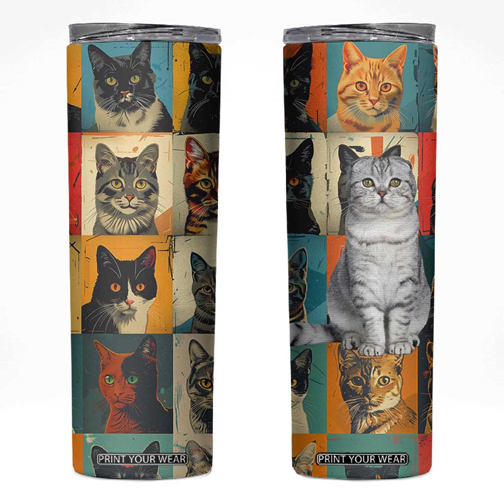 Cat Lover Gifts Skinny Tumbler Retro Cat Collage Poster TB10 White Print Your Wear