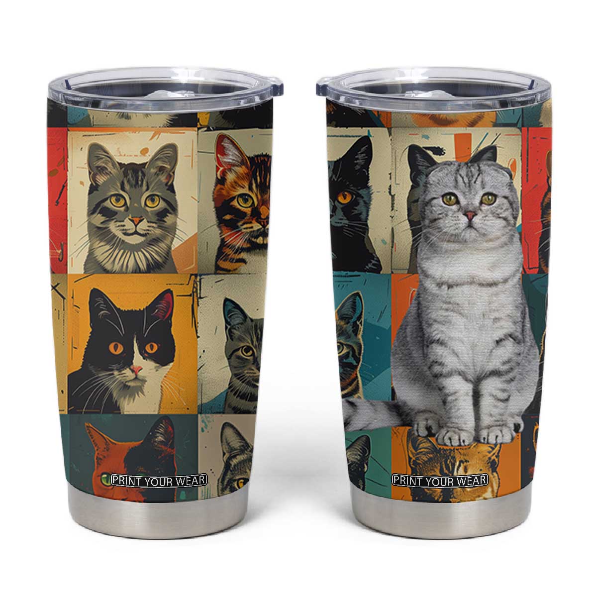 Cat Lover Gifts Tumbler Cup Retro Cat Collage Poster TB10 White Print Your Wear