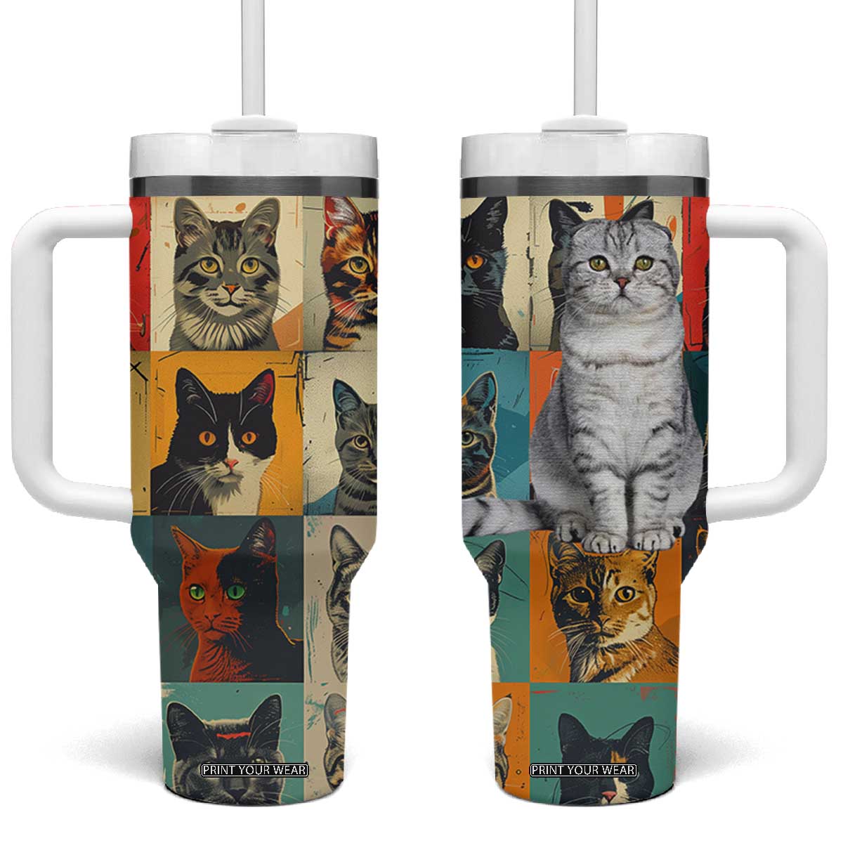 Cat Lover Gifts Tumbler With Handle Retro Cat Collage Poster TB10 One Size: 40 oz White Print Your Wear