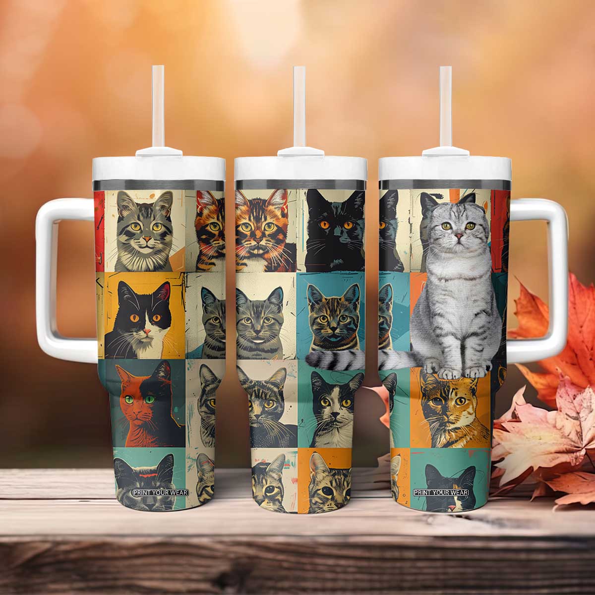 Cat Lover Gifts Tumbler With Handle Retro Cat Collage Poster TB10 Print Your Wear