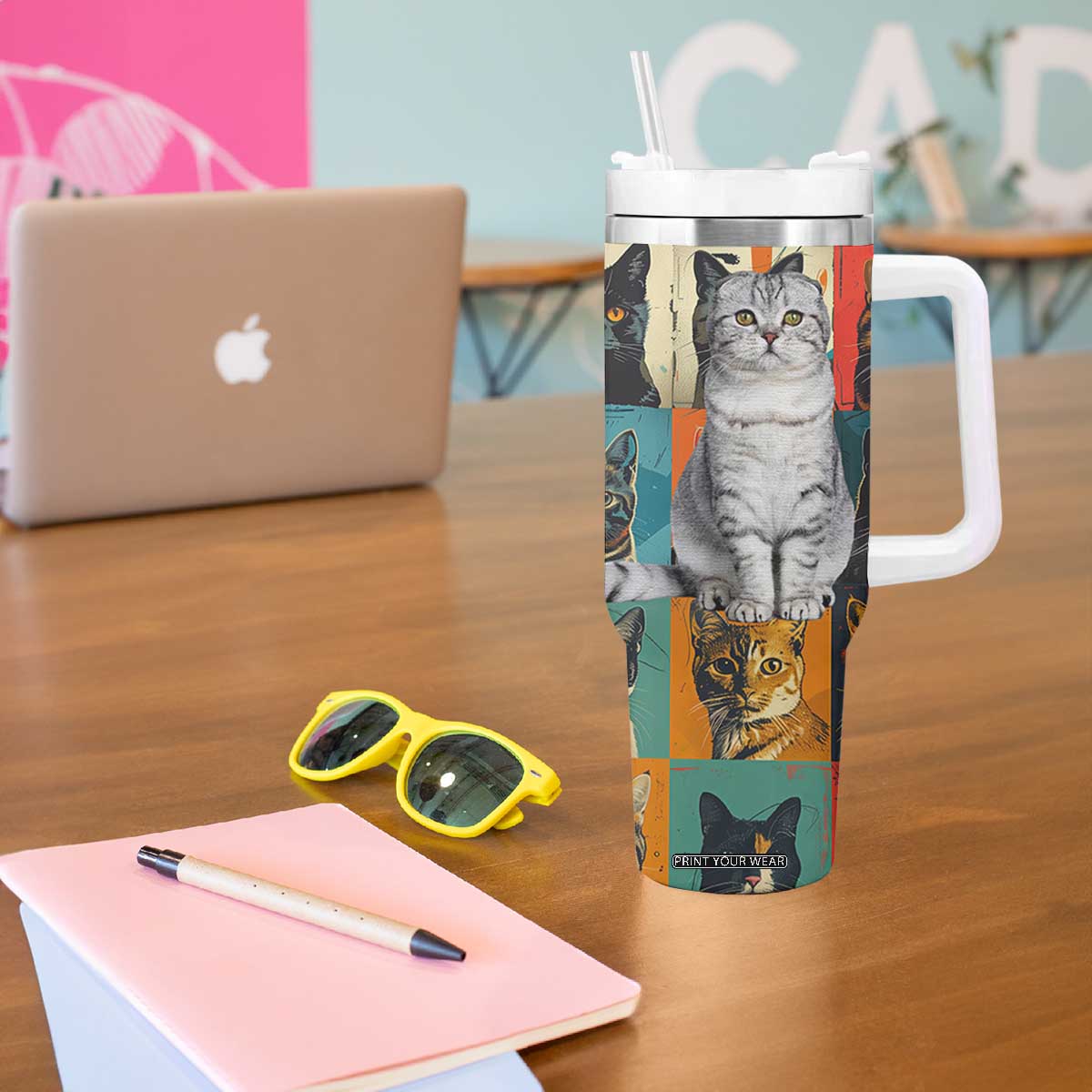 Cat Lover Gifts Tumbler With Handle Retro Cat Collage Poster TB10 Print Your Wear