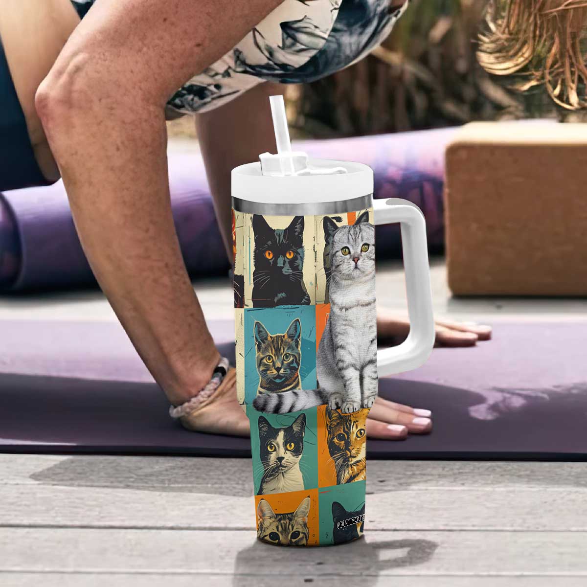 Cat Lover Gifts Tumbler With Handle Retro Cat Collage Poster TB10 Print Your Wear