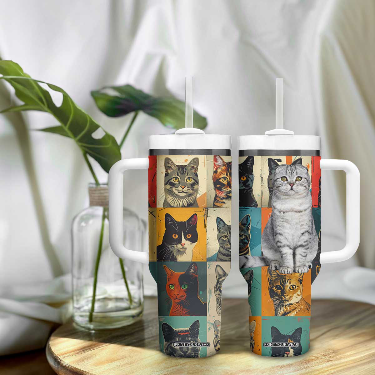 Cat Lover Gifts Tumbler With Handle Retro Cat Collage Poster TB10 Print Your Wear