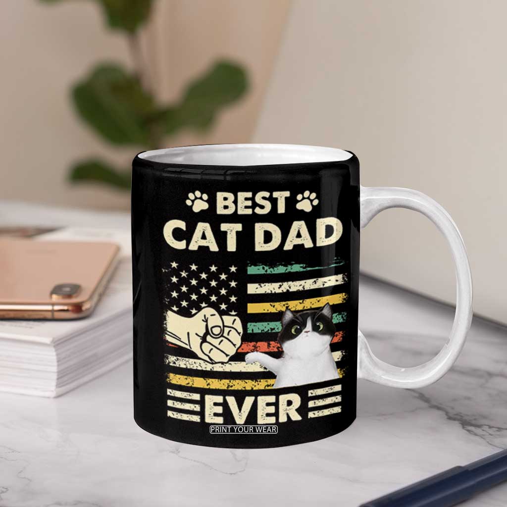 Best Cat Dad Ever Coffee Mug Funny Cat Lover Gift Retro American Flag TB10 Print Your Wear