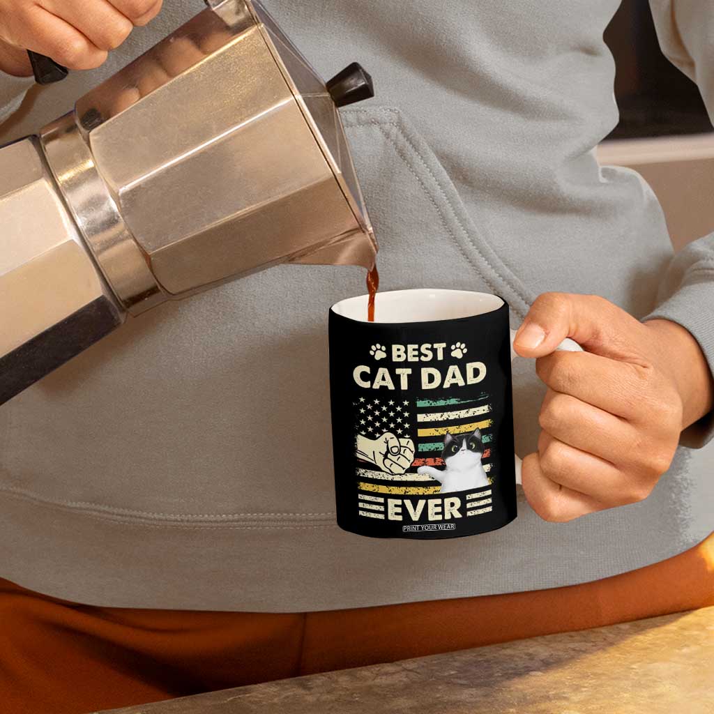 Best Cat Dad Ever Coffee Mug Funny Cat Lover Gift Retro American Flag TB10 Print Your Wear