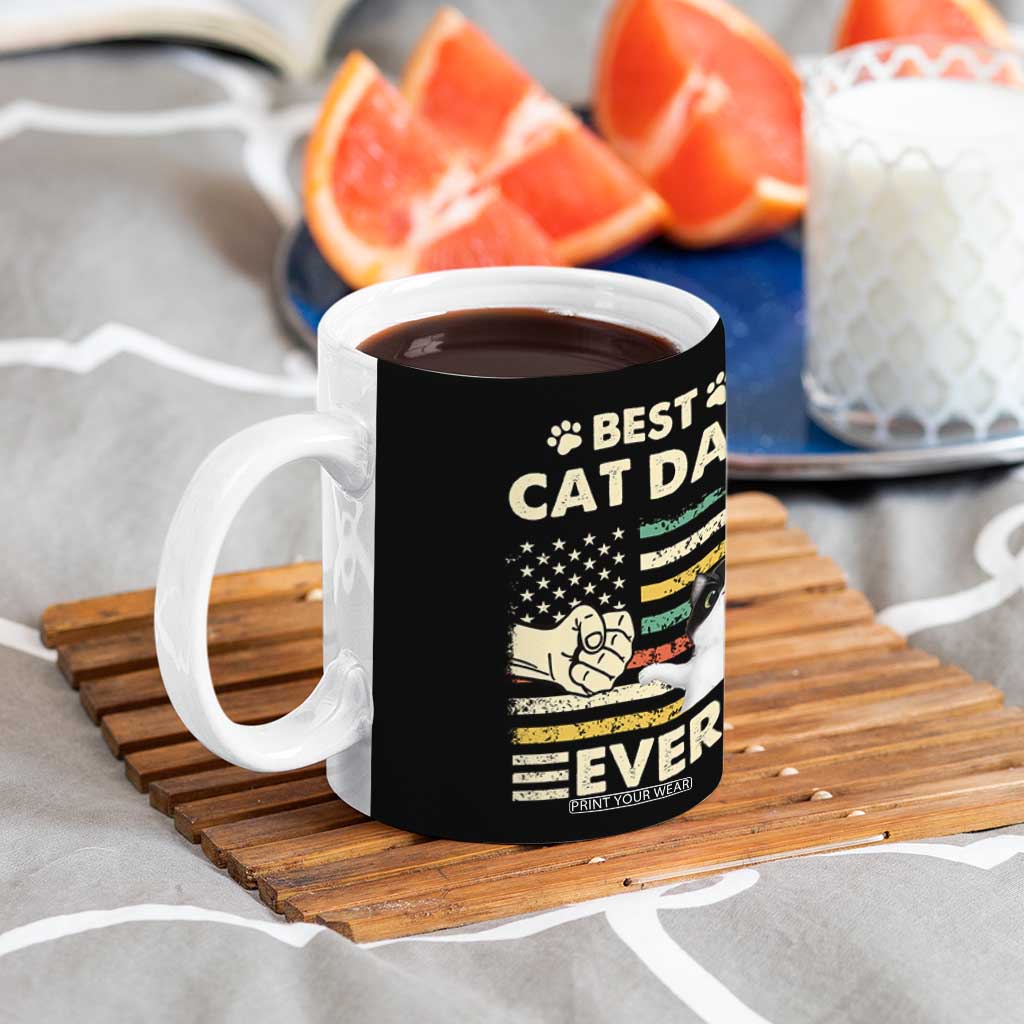 Best Cat Dad Ever Coffee Mug Funny Cat Lover Gift Retro American Flag TB10 Print Your Wear