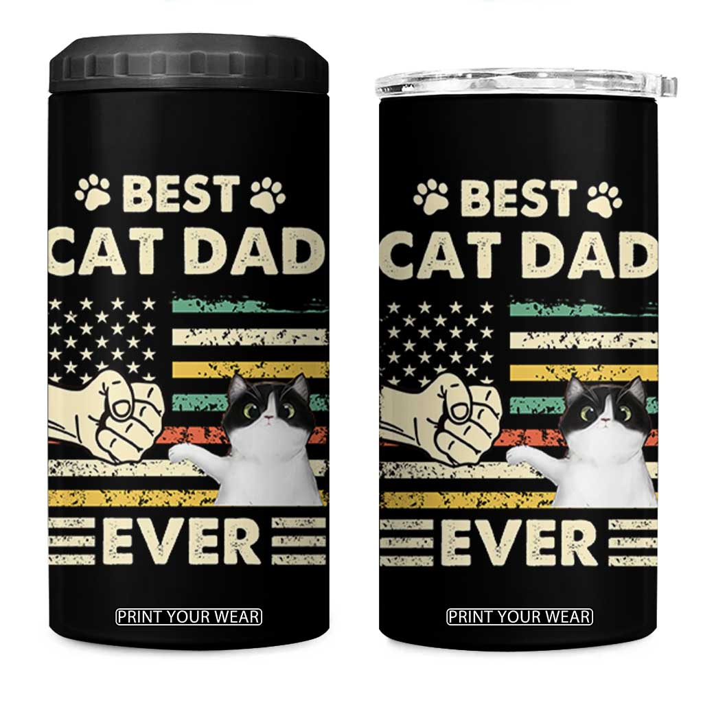 Best Cat Dad Ever 4 in 1 Can Cooler Tumbler Funny Cat Lover Gift Retro American Flag TB10 One Size: 16 oz Black Print Your Wear