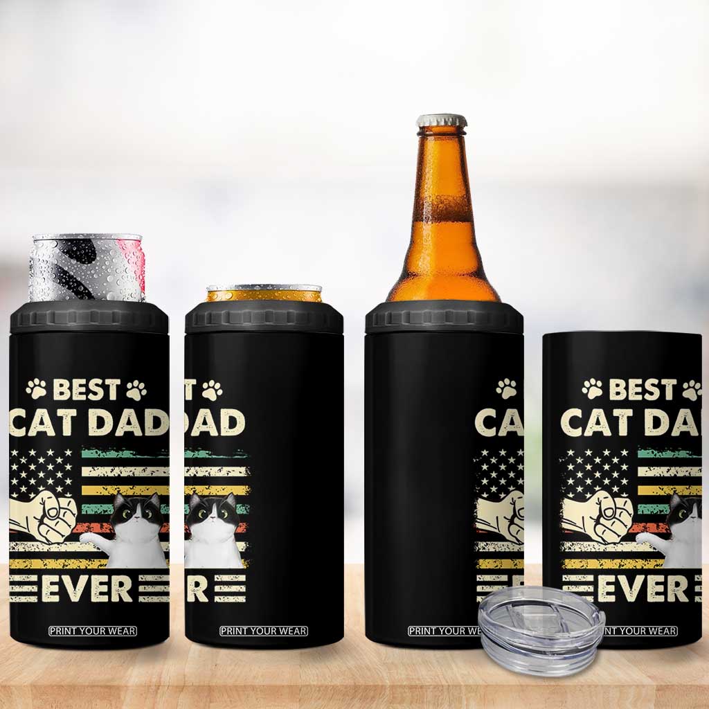 Best Cat Dad Ever 4 in 1 Can Cooler Tumbler Funny Cat Lover Gift Retro American Flag TB10 Print Your Wear