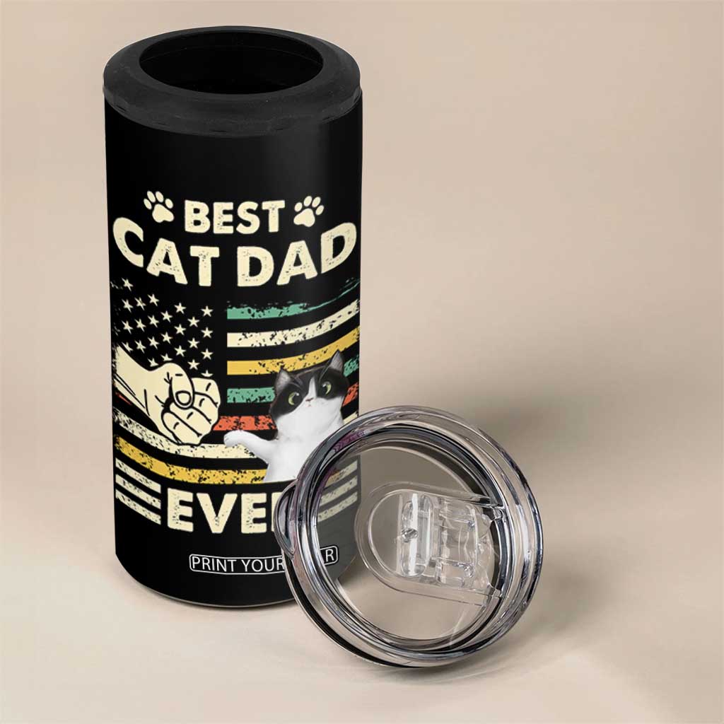 Best Cat Dad Ever 4 in 1 Can Cooler Tumbler Funny Cat Lover Gift Retro American Flag TB10 Print Your Wear