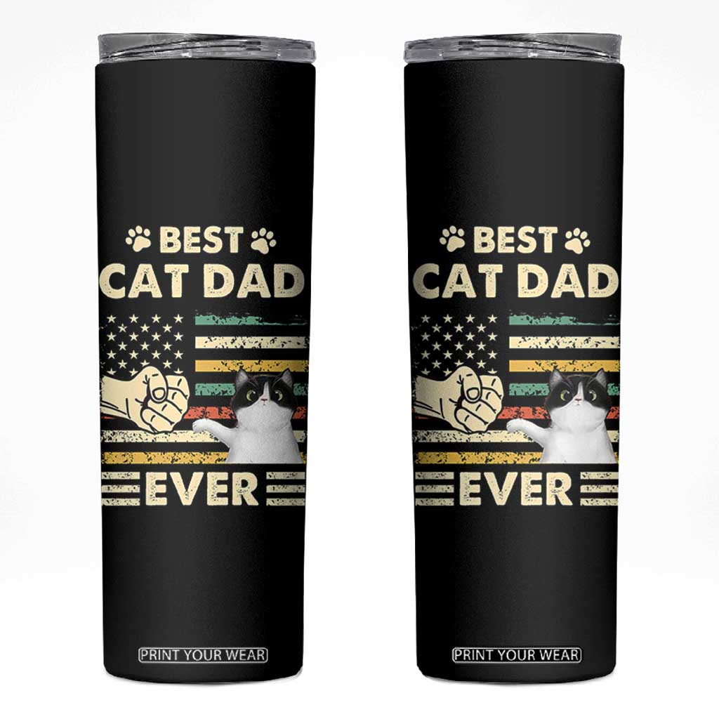 Best Cat Dad Ever Skinny Tumbler Funny Cat Lover Gift Retro American Flag TB10 Black Print Your Wear