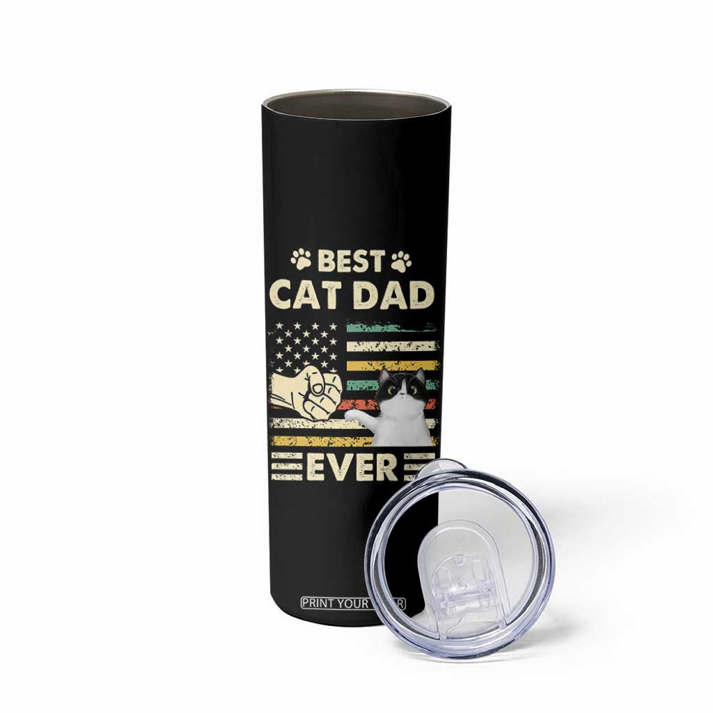 Best Cat Dad Ever Skinny Tumbler Funny Cat Lover Gift Retro American Flag TB10 Print Your Wear