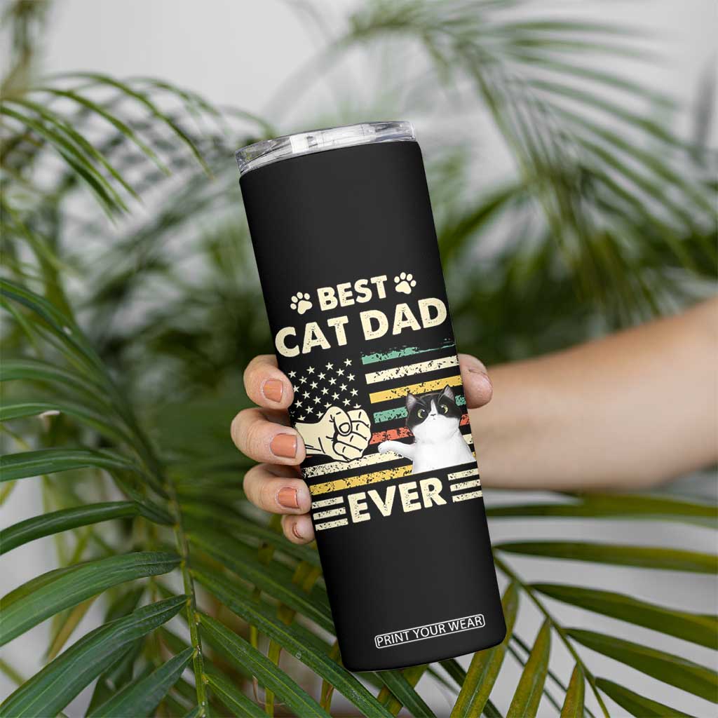 Best Cat Dad Ever Skinny Tumbler Funny Cat Lover Gift Retro American Flag TB10 Print Your Wear