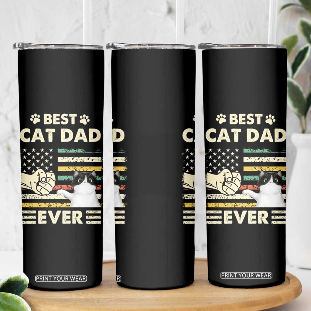Best Cat Dad Ever Skinny Tumbler Funny Cat Lover Gift Retro American Flag TB10 Print Your Wear