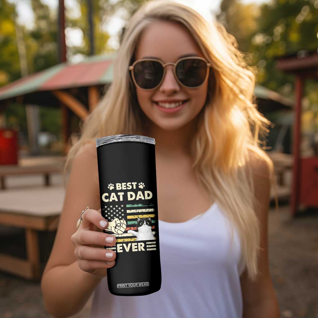 Best Cat Dad Ever Skinny Tumbler Funny Cat Lover Gift Retro American Flag TB10 Print Your Wear