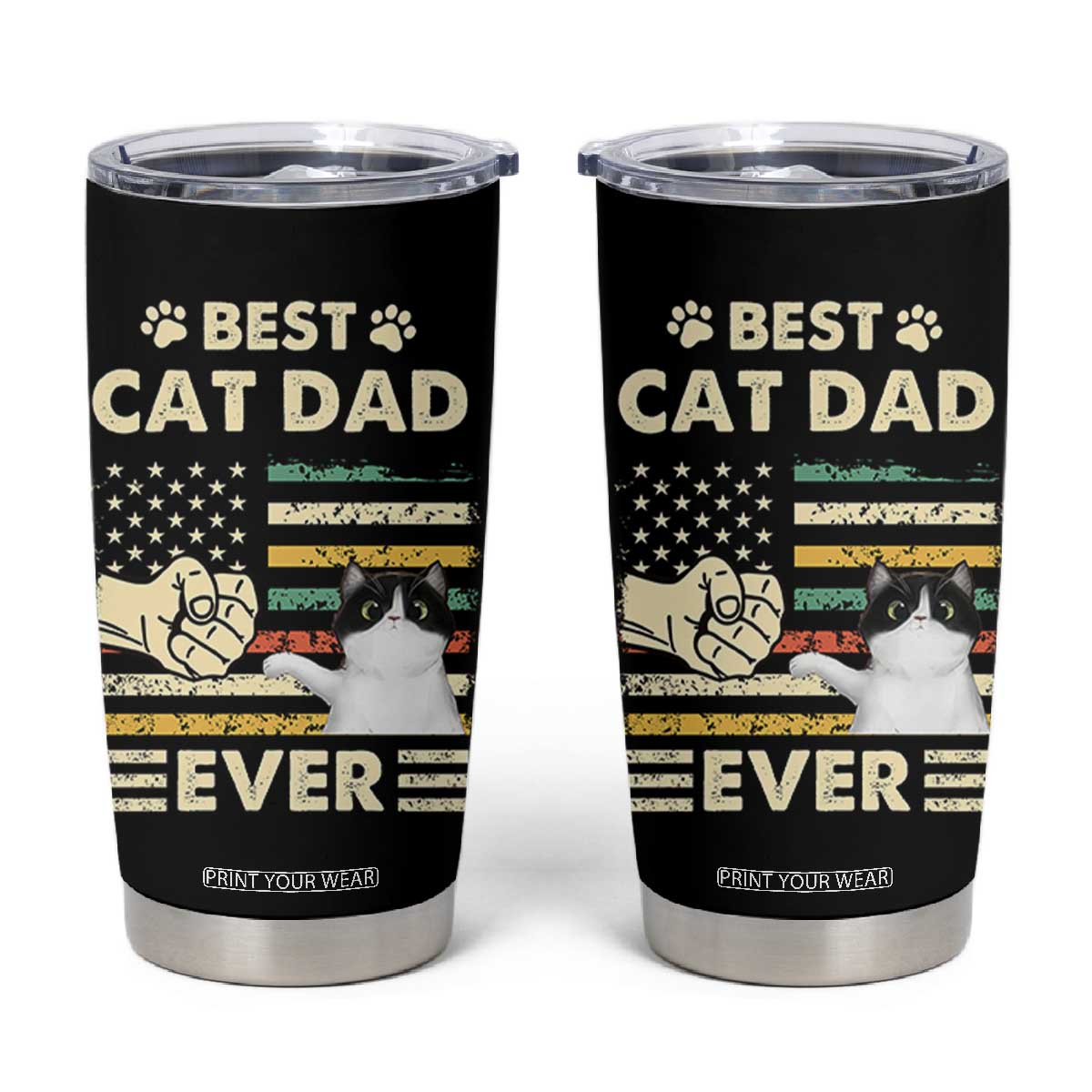 Best Cat Dad Ever Tumbler Cup Funny Cat Lover Gift Retro American Flag TB10 Black Print Your Wear