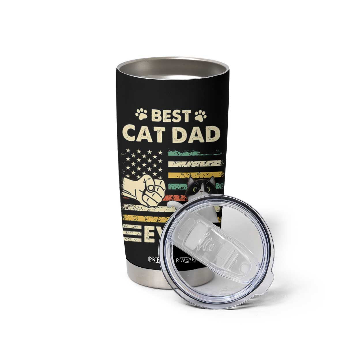 Best Cat Dad Ever Tumbler Cup Funny Cat Lover Gift Retro American Flag TB10 Print Your Wear