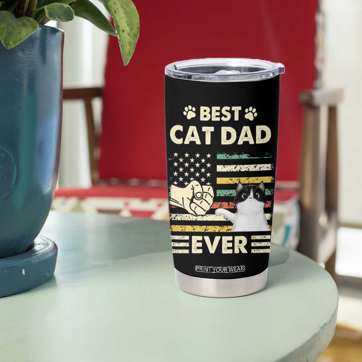 Best Cat Dad Ever Tumbler Cup Funny Cat Lover Gift Retro American Flag TB10 Print Your Wear