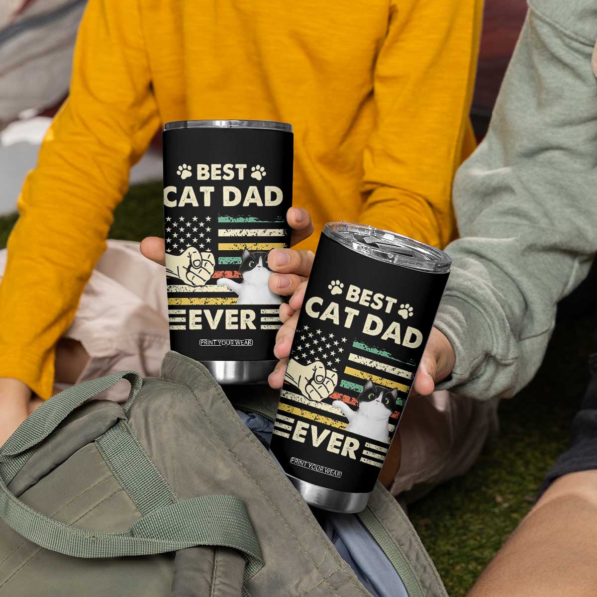 Best Cat Dad Ever Tumbler Cup Funny Cat Lover Gift Retro American Flag TB10 Print Your Wear