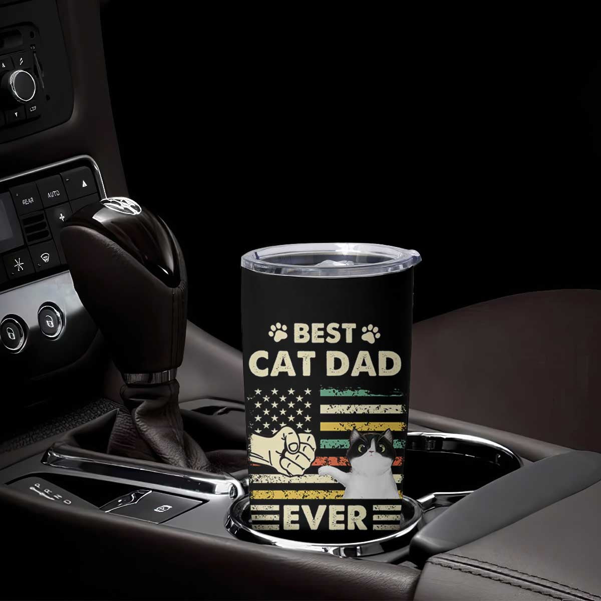 Best Cat Dad Ever Tumbler Cup Funny Cat Lover Gift Retro American Flag TB10 Print Your Wear