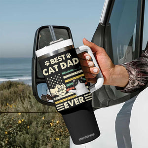 Best Cat Dad Ever Tumbler With Handle Funny Cat Lover Gift Retro American Flag TB10 Print Your Wear