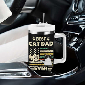 Best Cat Dad Ever Tumbler With Handle Funny Cat Lover Gift Retro American Flag TB10 Print Your Wear