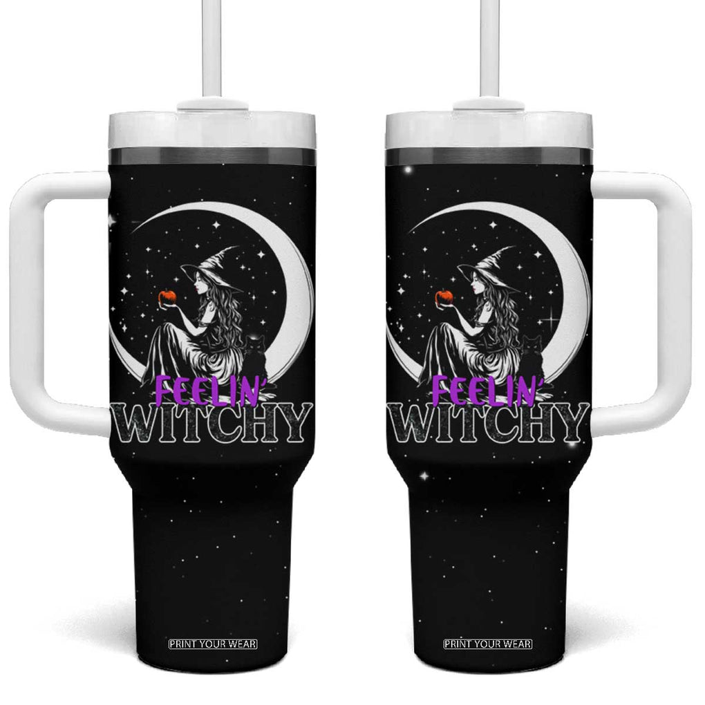 Halloween Gothic Witch Tumbler With Handle Feeling Witchy Vibes Black Cat TB10 One Size: 40 oz Black Print Your Wear