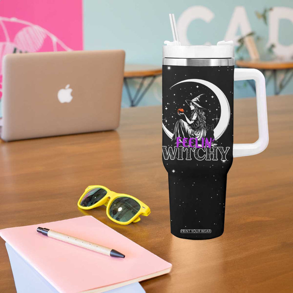 Halloween Gothic Witch Tumbler With Handle Feeling Witchy Vibes Black Cat TB10 Print Your Wear