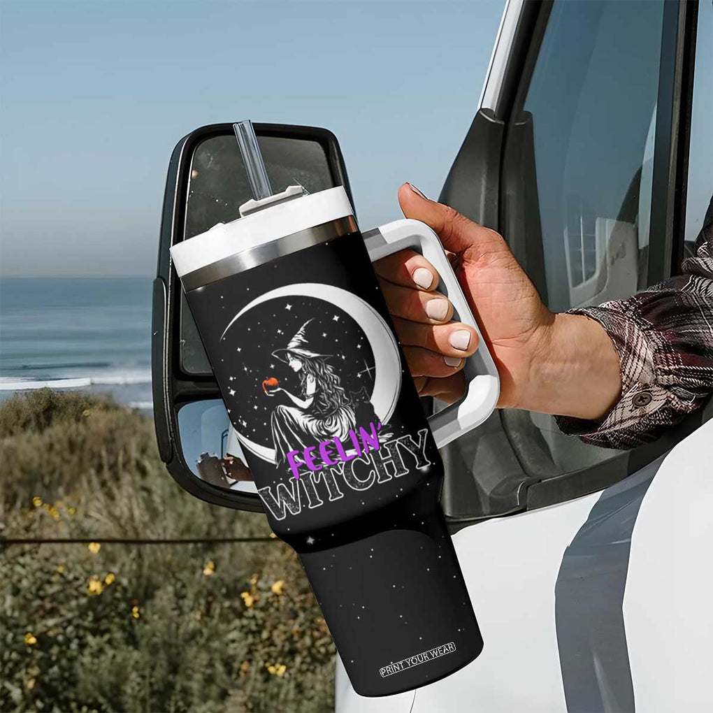 Halloween Gothic Witch Tumbler With Handle Feeling Witchy Vibes Black Cat TB10 Print Your Wear