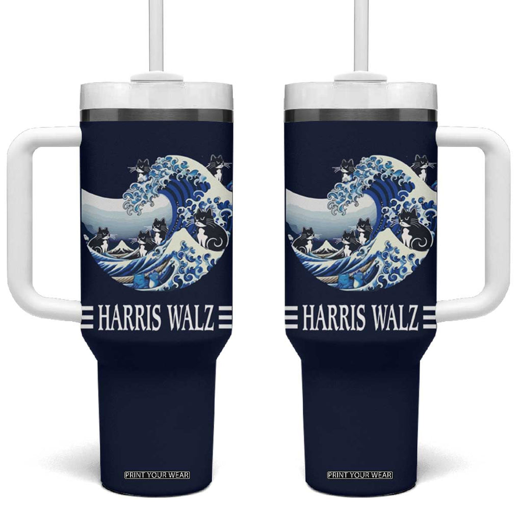 Harris Walz 2024 Election Tumbler With Handle Vote Blue Wave Funny Cats For Kamala TB10 One Size: 40 oz Navy Print Your Wear