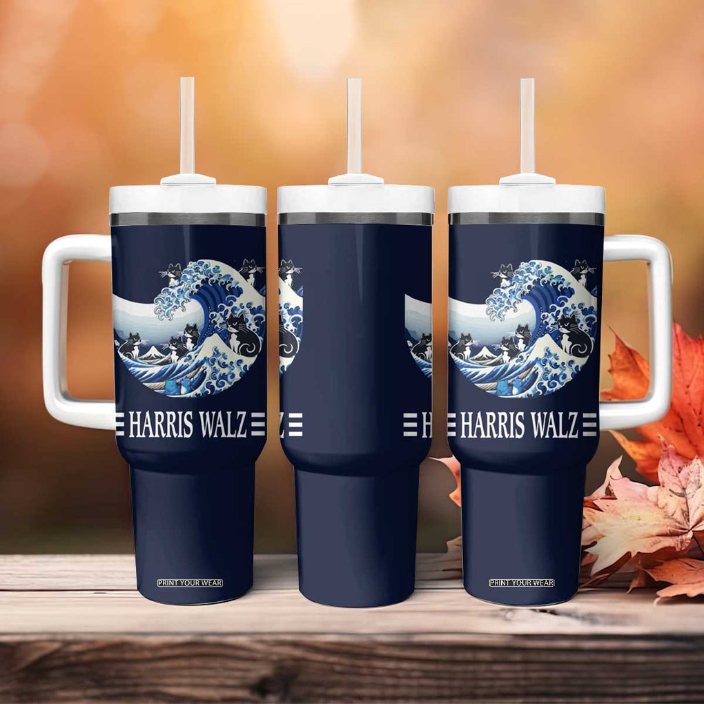 Harris Walz 2024 Election Tumbler With Handle Vote Blue Wave Funny Cats For Kamala TB10 Print Your Wear