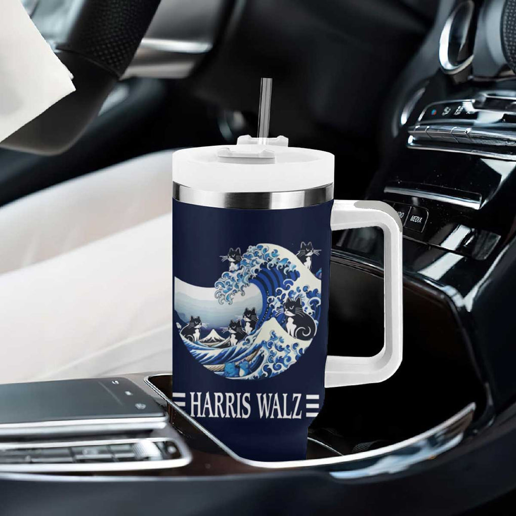 Harris Walz 2024 Election Tumbler With Handle Vote Blue Wave Funny Cats For Kamala TB10 Print Your Wear