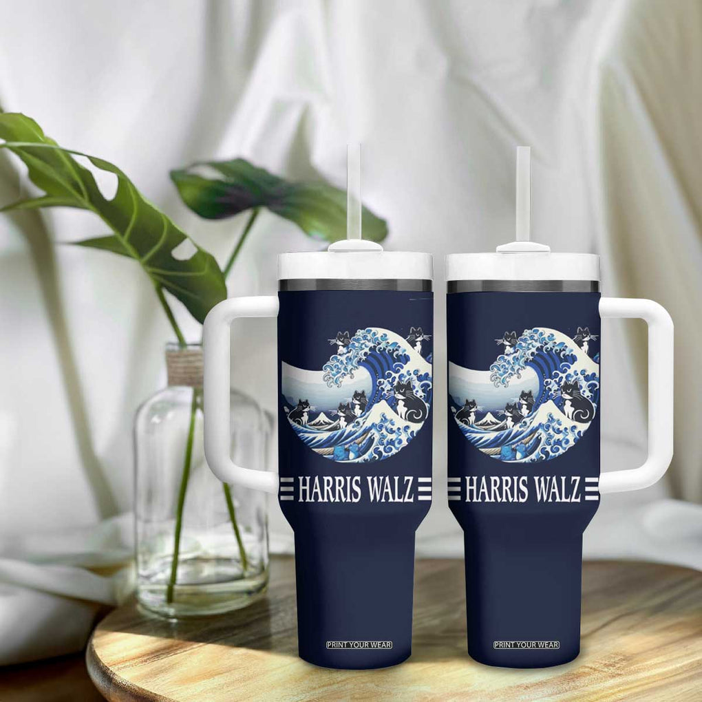 Harris Walz 2024 Election Tumbler With Handle Vote Blue Wave Funny Cats For Kamala TB10 Print Your Wear