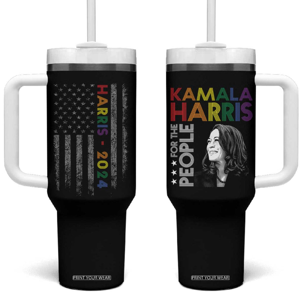 Kamala Harris LGBTQ Gay Pride Lesbian For The People 2024 Election Tumbler With Handle American Flag First woman Madam President TB10 One Size: 40 oz Black Print Your Wear
