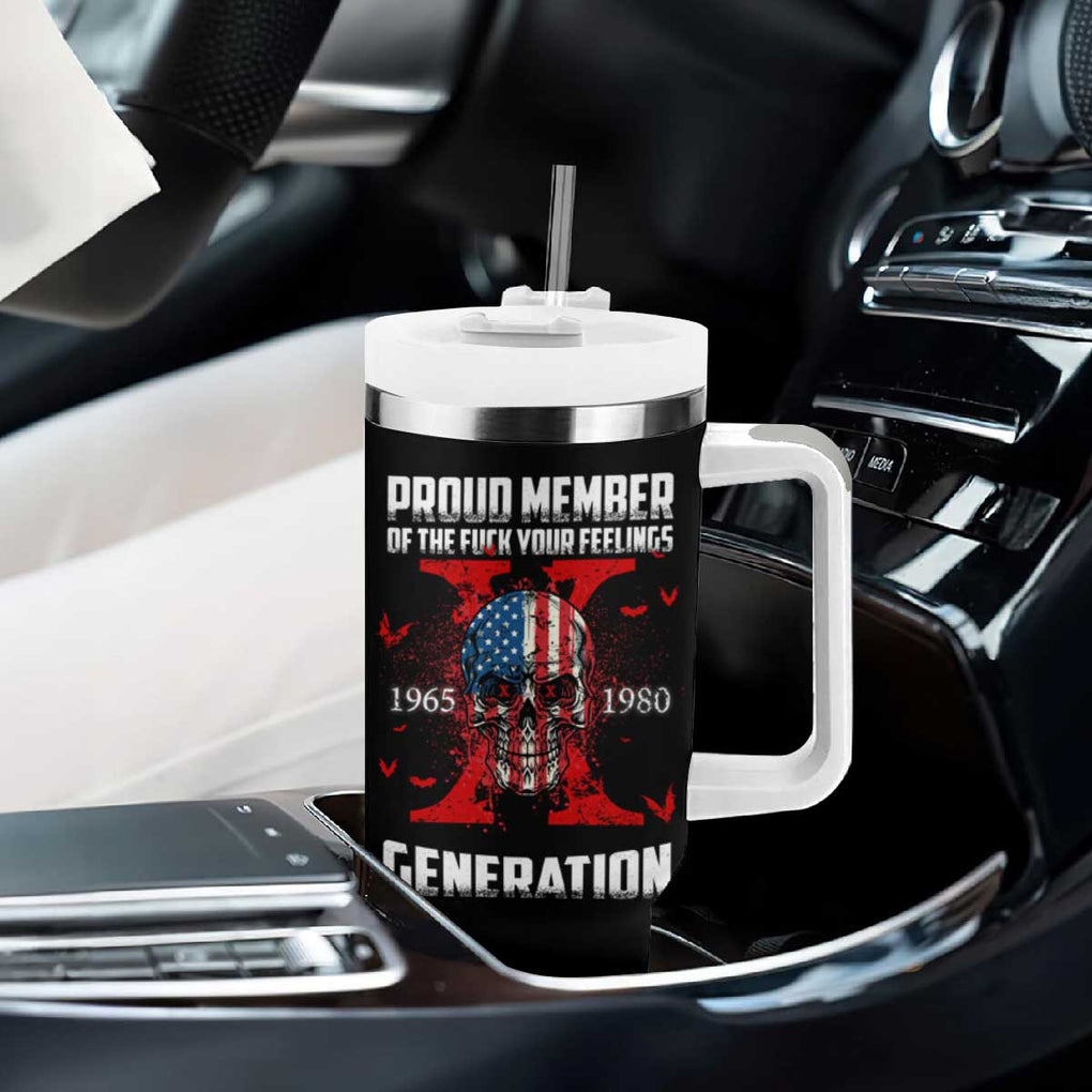 Proud Member Fck Your Feelings X Generation Horror Skull Tumbler With Handle Funny Halloween Gen X 4th Of July TB10 Print Your Wear